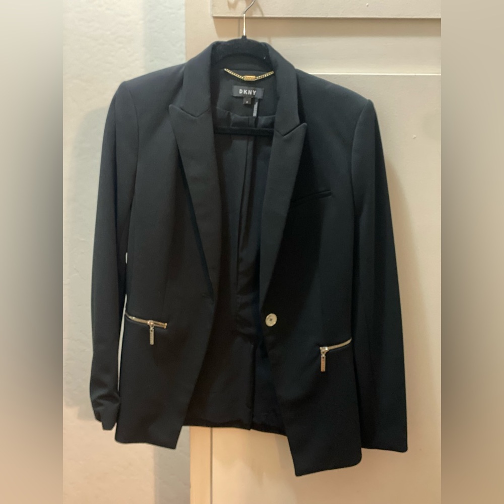 DKNY Black Blazer with Gold zippers, size 2 (Medium)